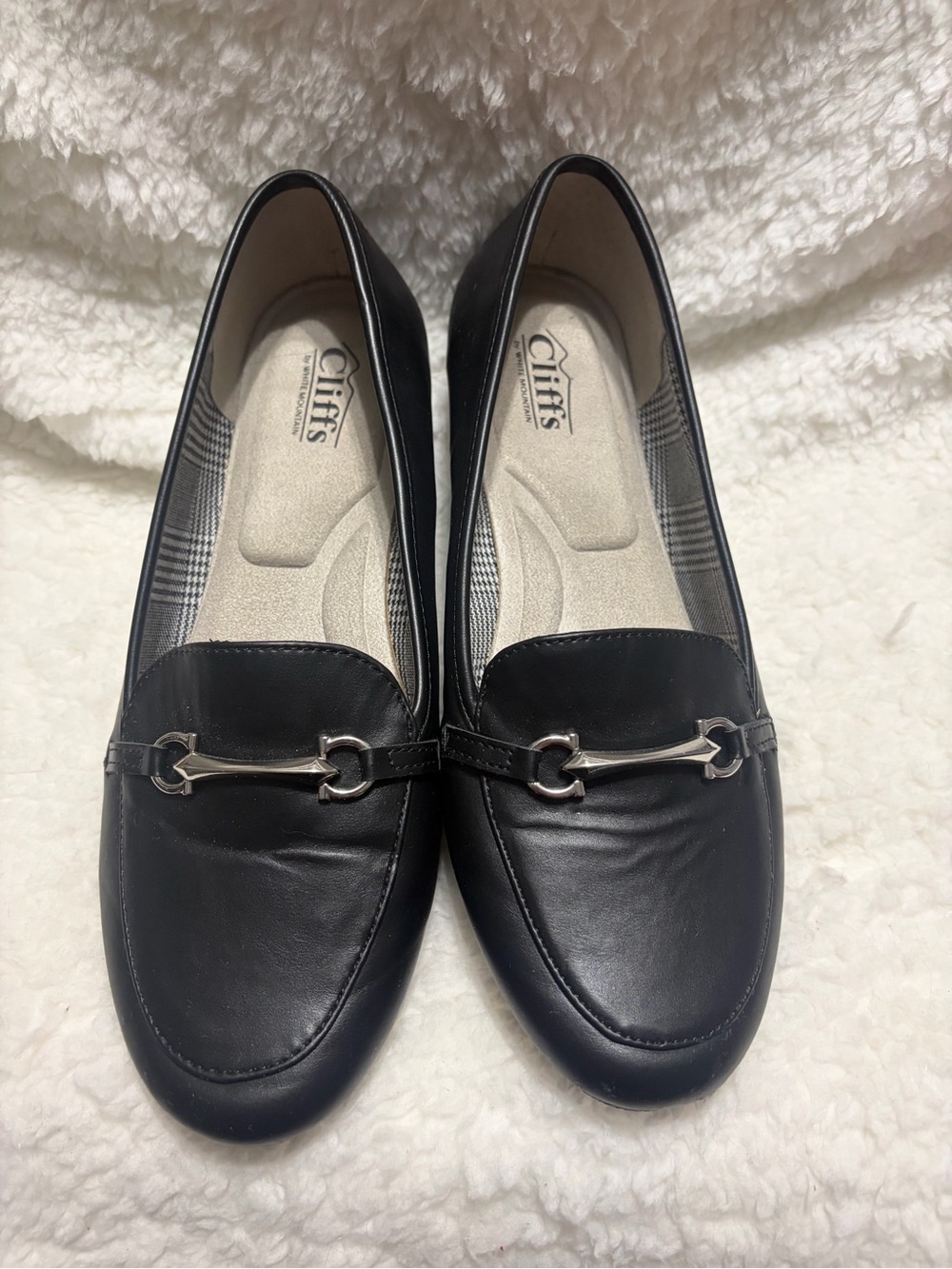 Cliffs by WHITE MOUNTAIN Black Leather Slip-On Loafers with Silver Bit Accent